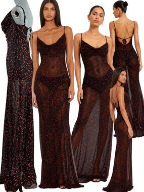 🆕 RAT & BOA 🧿 NWOT Valentina Magnolia Floral Sheer Dress, Cowl Neck -Sz S US 4